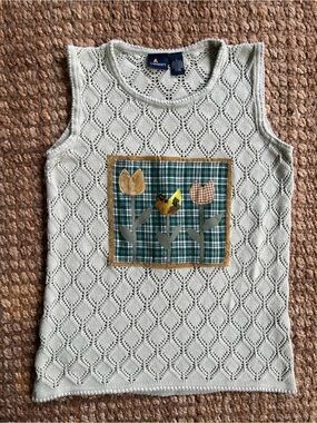Upcycled Sage Knit Tank Top with Tulips Patch